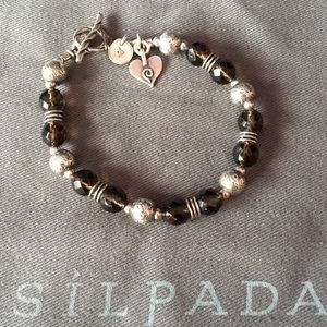 Silpada SS Smokey Quartz Heart Charm Bracelet